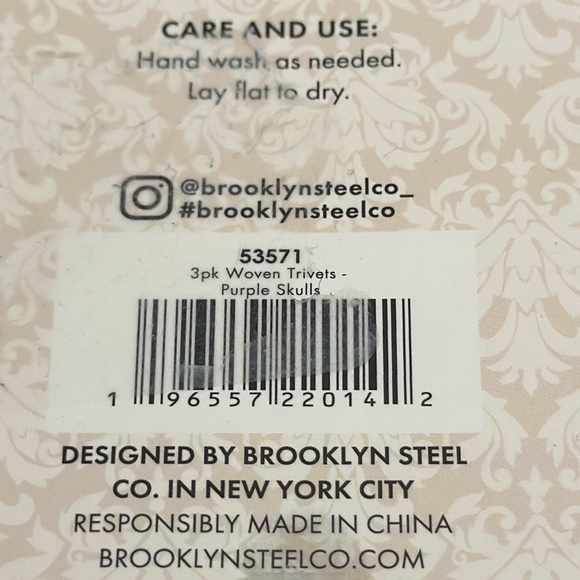 3pc BKLYN Steel Co. Round Woven Trivet Set- Purple Skulls -8” In Diameter - Picture 6 of 7